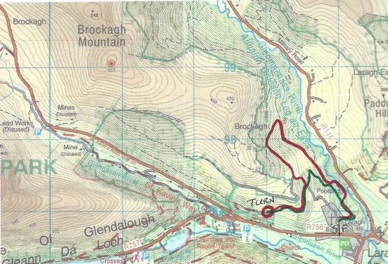 6 km course Laragh Trail Run map